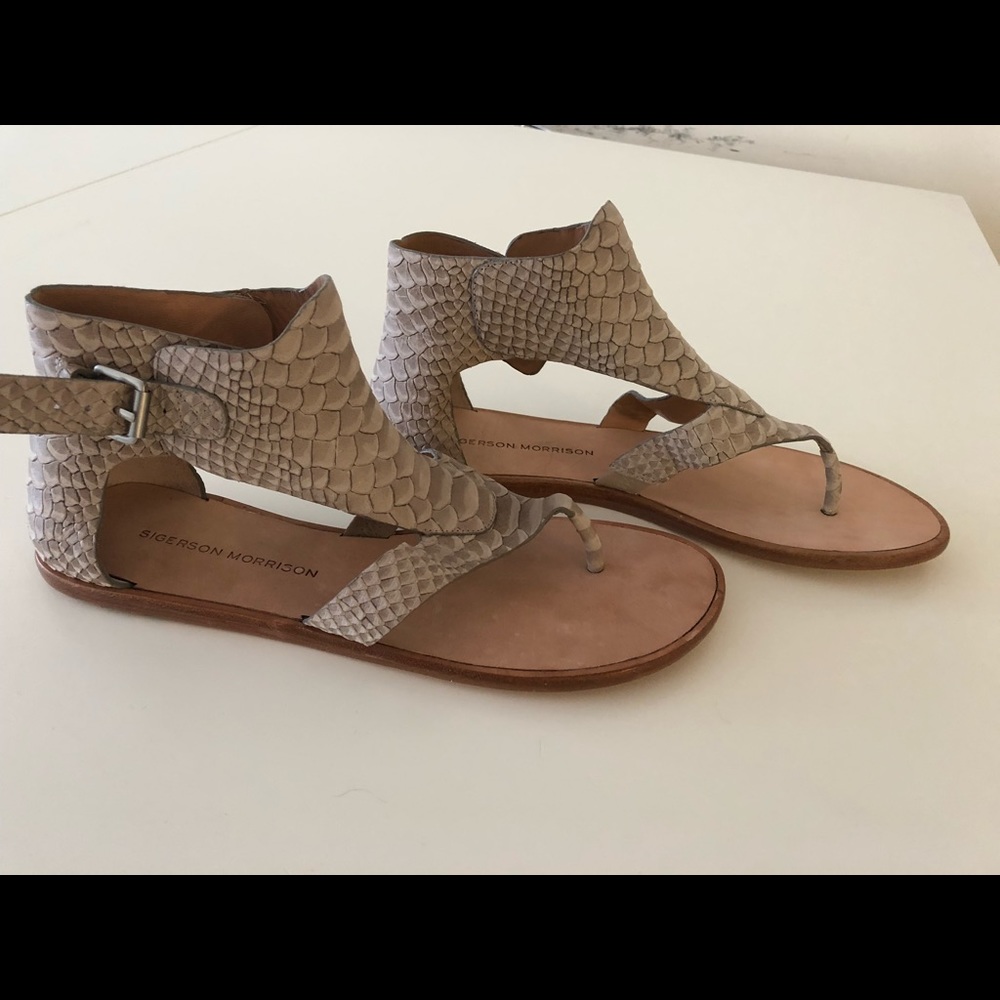 Sigerson Morrison Faux Snake Nude Flat Sandals